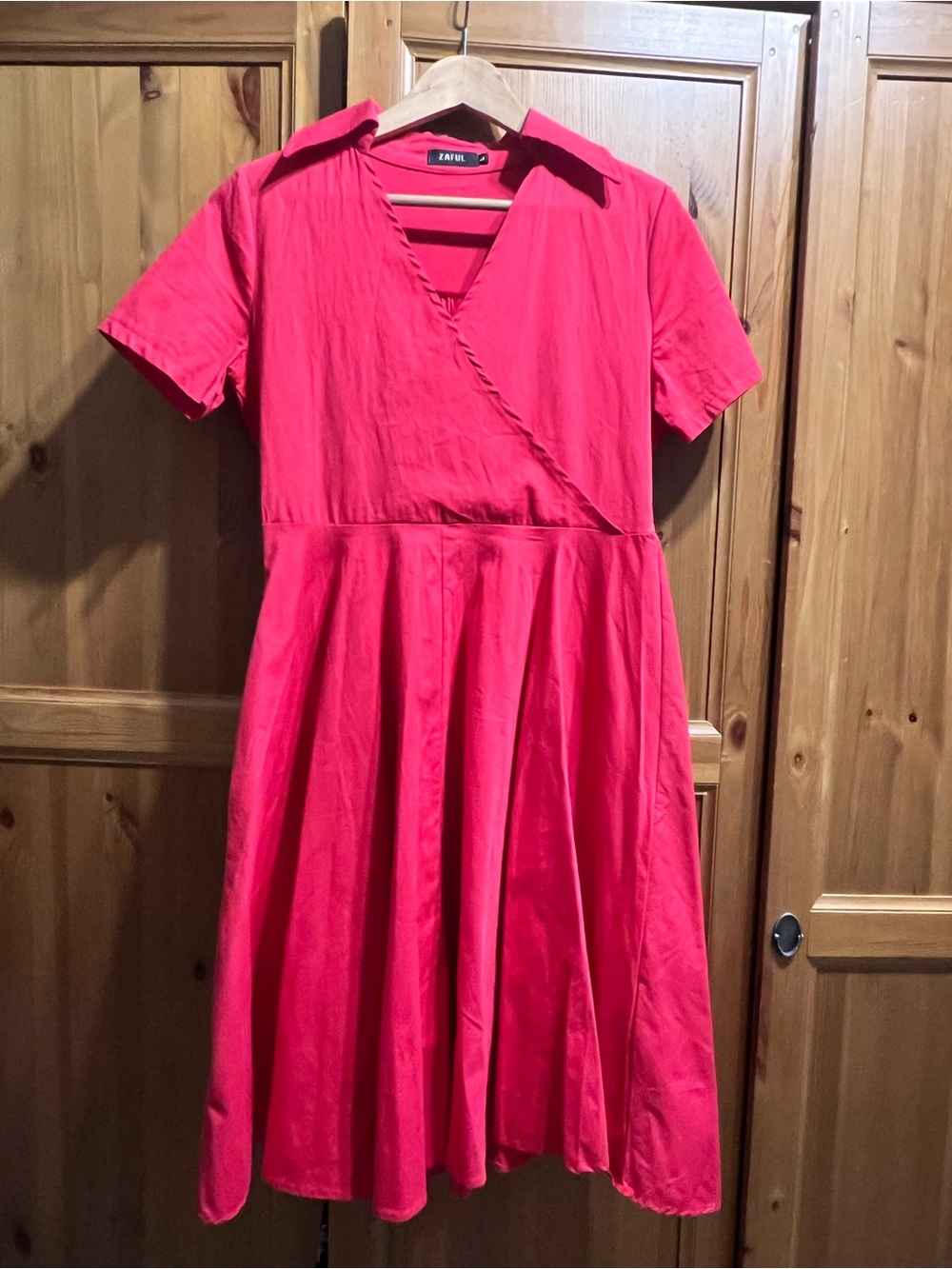 Zaful Red Short Sleeve Fit-and-Flare Dress